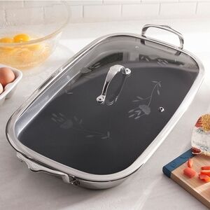 Plancha Doble Princess House Silver Roasting Pan with Floral Lid